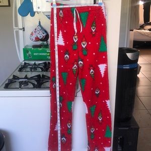 Red and green Christmas elf fuzzy pajama pants